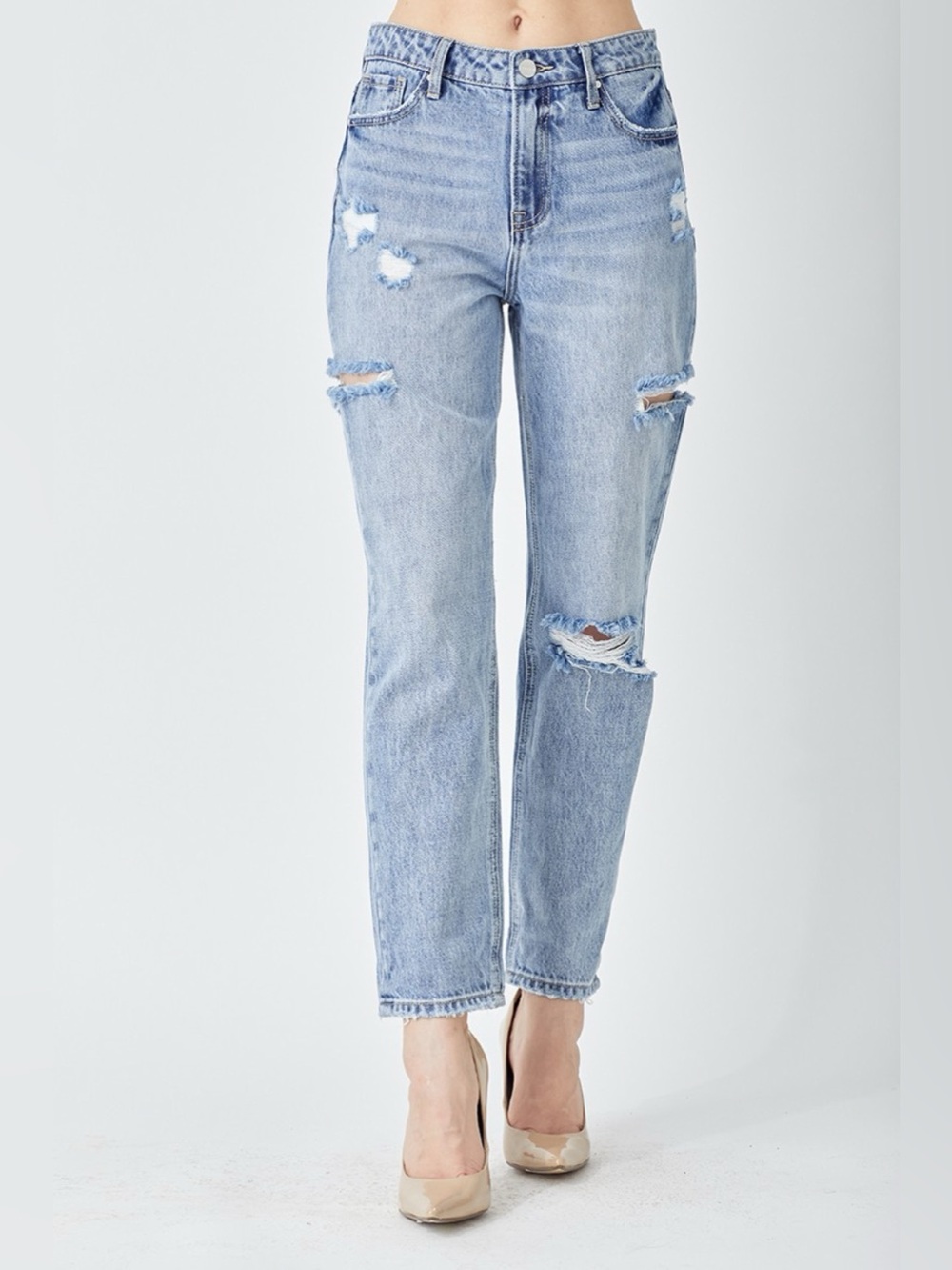 RISEN Distressed Slim Cropped Jeans